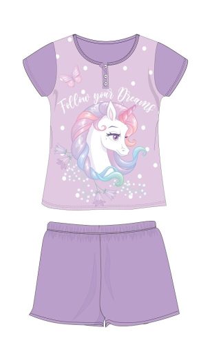 Unikornis nyári rövid ujjú gyerek pizsama - pamut jersey pizsama - lila - 116