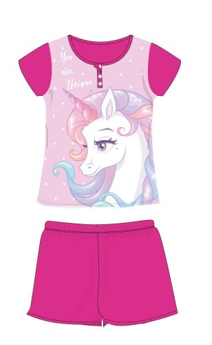 Unikornis nyári rövid ujjú gyerek pizsama - pamut jersey pizsama - pink - 104