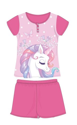 Unikornis nyári rövid ujjú gyerek pizsama - pamut jersey pizsama - rózsaszín - 116