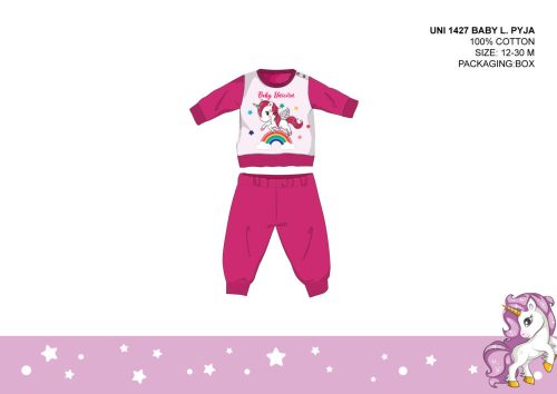 Unikornis baba pizsama - jersey pamut pizsama - pink - 86