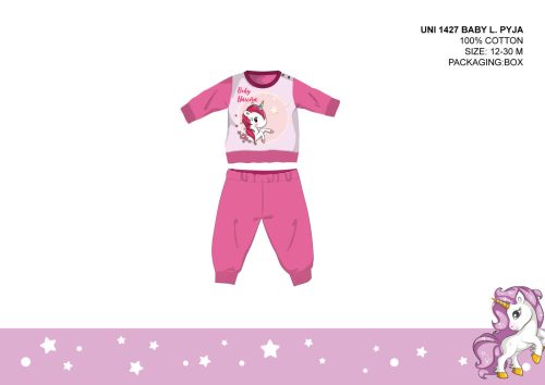 Unikornis baba pizsama - jersey pamut pizsama - sötétrózsaszín - 80