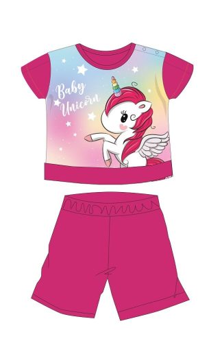 Unikornis nyári rövid ujjú baba pizsama - pamut jersey pizsama - pink - 86
