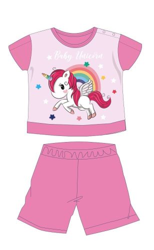 Unikornis nyári rövid ujjú baba pizsama - pamut jersey pizsama - rózsaszín - 86