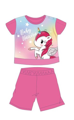 Unikornis nyári rövid ujjú baba pizsama - pamut jersey pizsama - sötétrózsaszín - 98