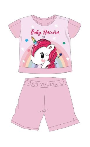 Unikornis nyári rövid ujjú baba pizsama - pamut jersey pizsama - világosrózsaszín - 98