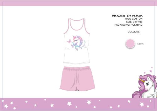 Unikornis nyári ujjatlan gyerek pizsama - pamut pizsama - világosrózsaszín - 104