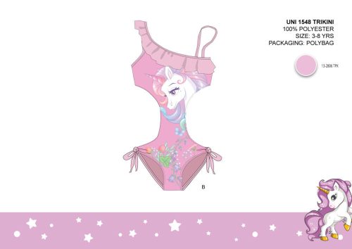 Unikornis kislány fürdőruha - trikini - világosrózsaszín - 104
