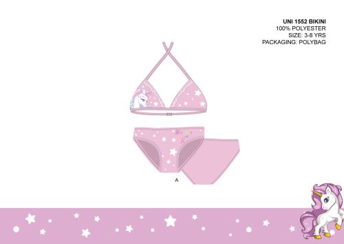 Unikornis kétrészes fürdőruha kislányoknak - bikini háromszög felsőrésszel - világosrózsaszín - 110