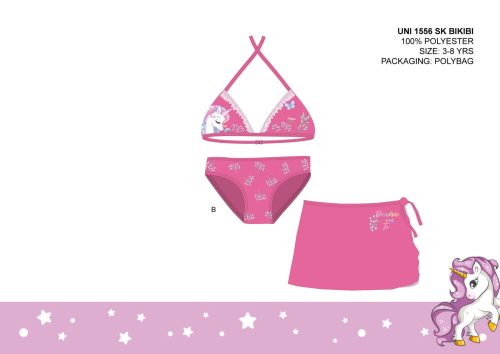 Completo costume da bagno unicorno per bambina - bikini con top a triangolo + gonna - rosa - 110