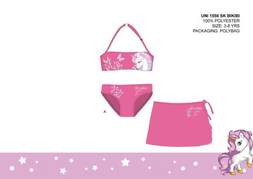 Unikornis fürdőruha szett kislányoknak - bikini+szoknya - rózsaszín - 104
